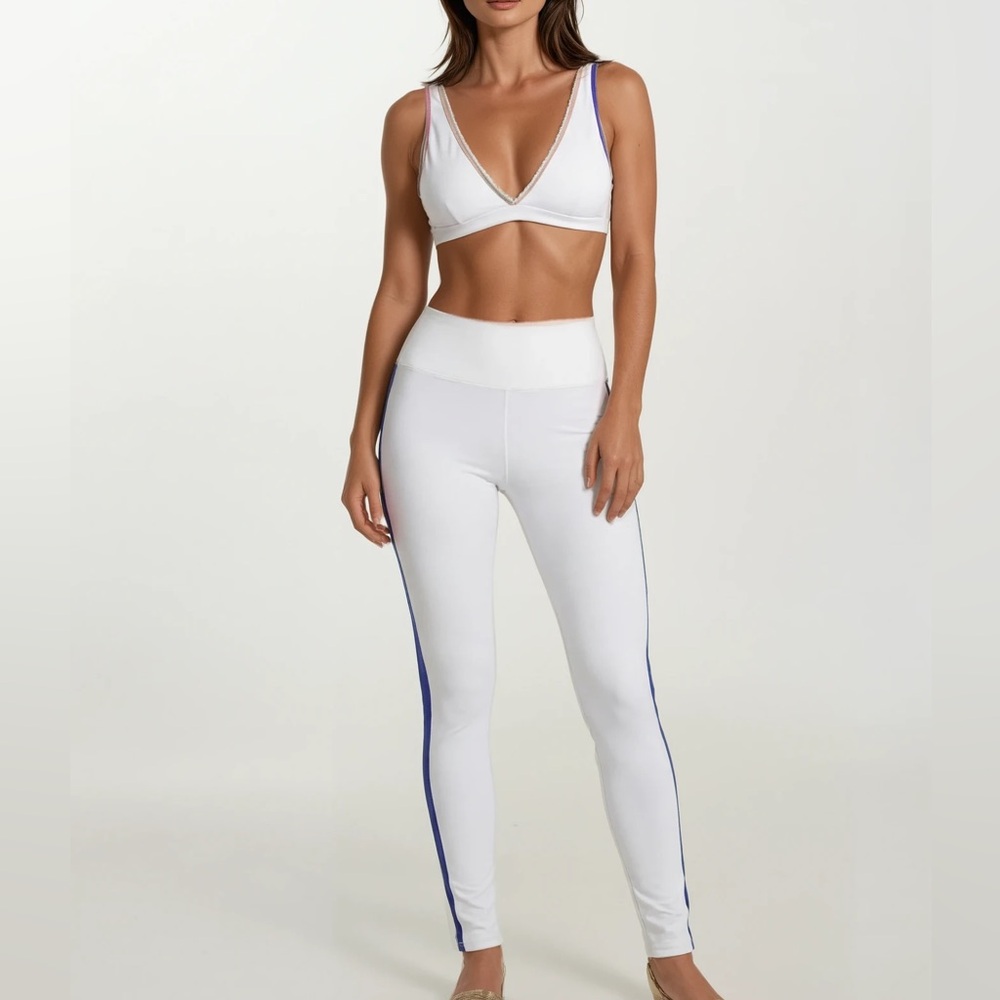 Acacia Swimwear Set Elle White striped Leggings and Komala bikini top small NWOT - Picture 9 of 13